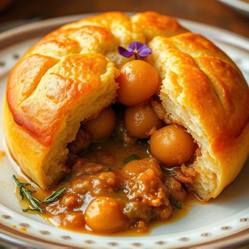 A beautifully plated Bobotie dish, showcasing the golden crust and savory filling