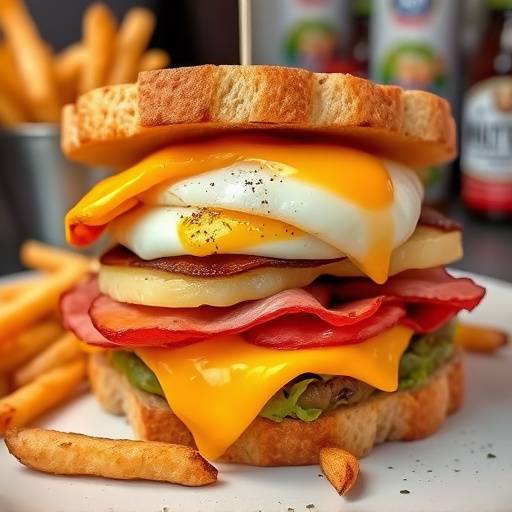 A hearty Kota sandwich, packed with layers of atchar, fries, polony, cheese, and egg