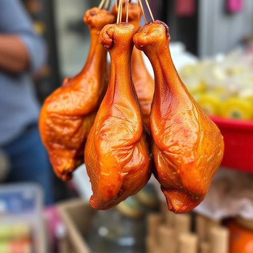 A plate of Walkie Talkies, showing cooked chicken feet and heads, a popular street food in South Africa