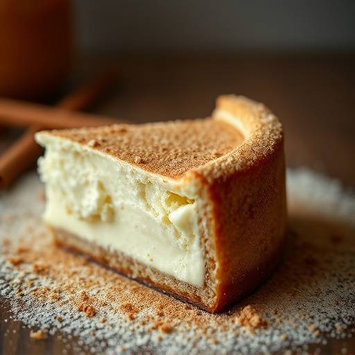 A slice of Melktert with a dusting of cinnamon, showing the creamy filling and flaky crust