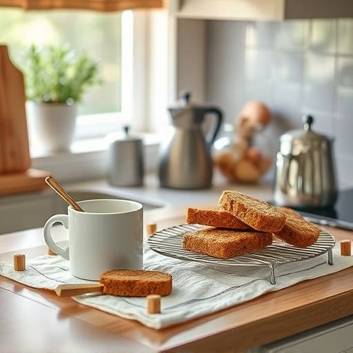 Rusks drying in a kitchen setting, often enjoyed with coffee or tea.